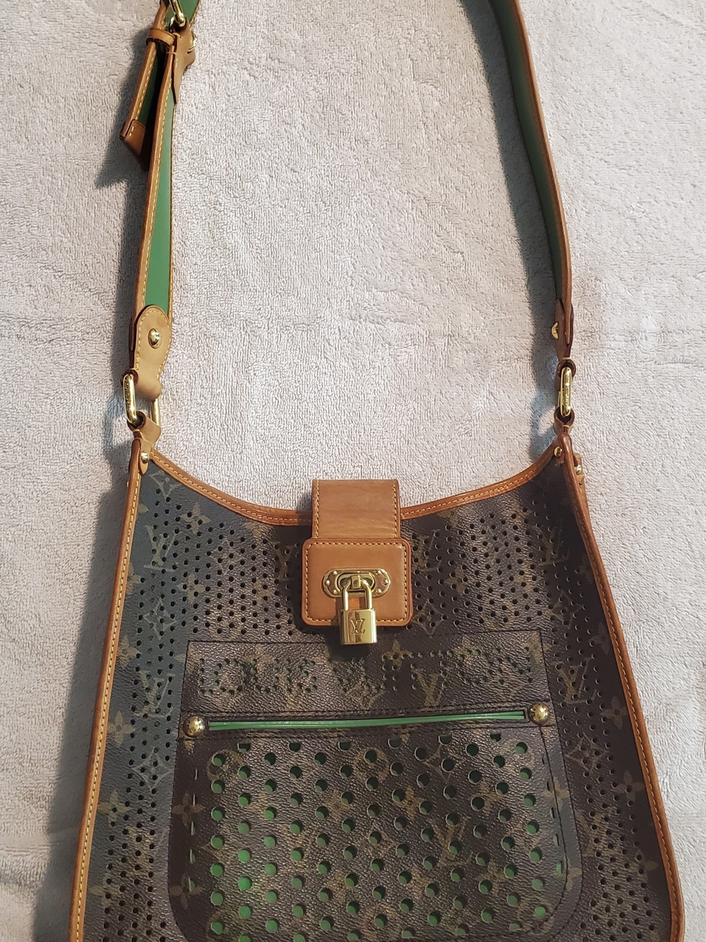 Louis Vuitton Brown & Green Perforated Monogram Shoulder Bag - Picture 1 of 12